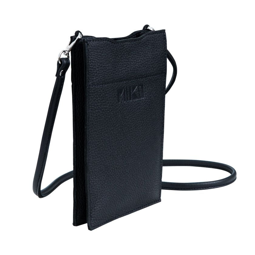 Hertta Handytasche zum Umhängen, schwarze Elchleder, hergestellt in Finnland, Miiko Design