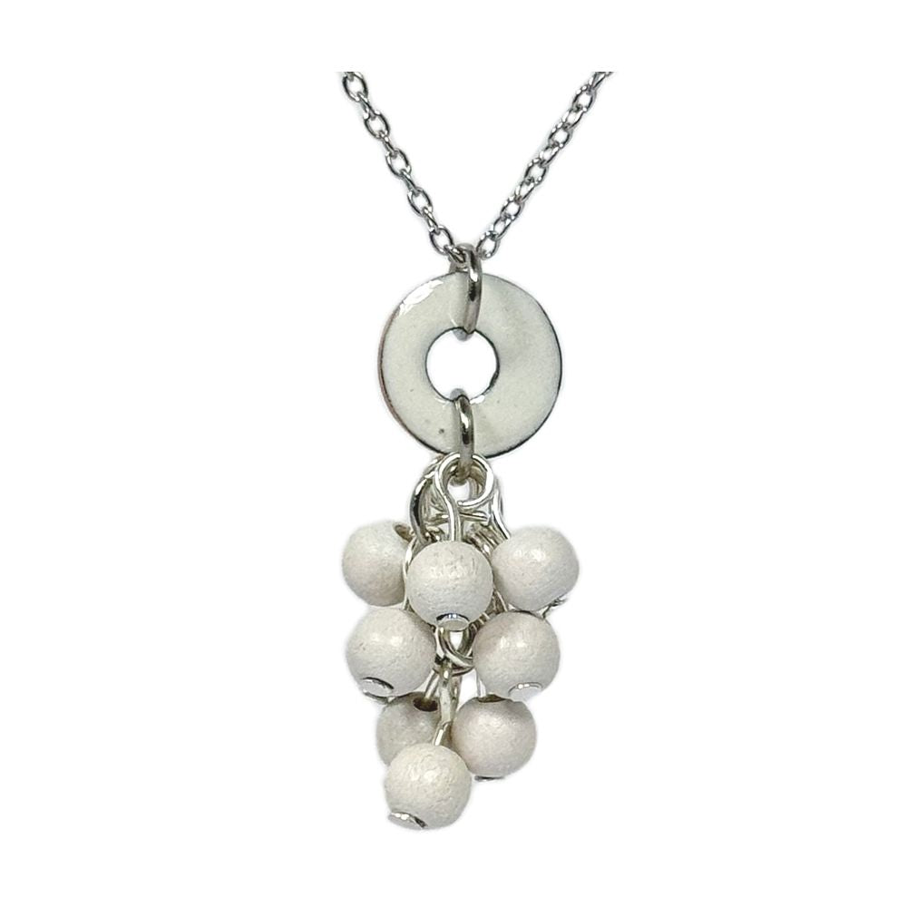 Mimosa Halskette, weiß mit Holzperlen, Sommerschmuck hergestellt in Finnland, Pauliina Rundgren HandiCrafts, Silber