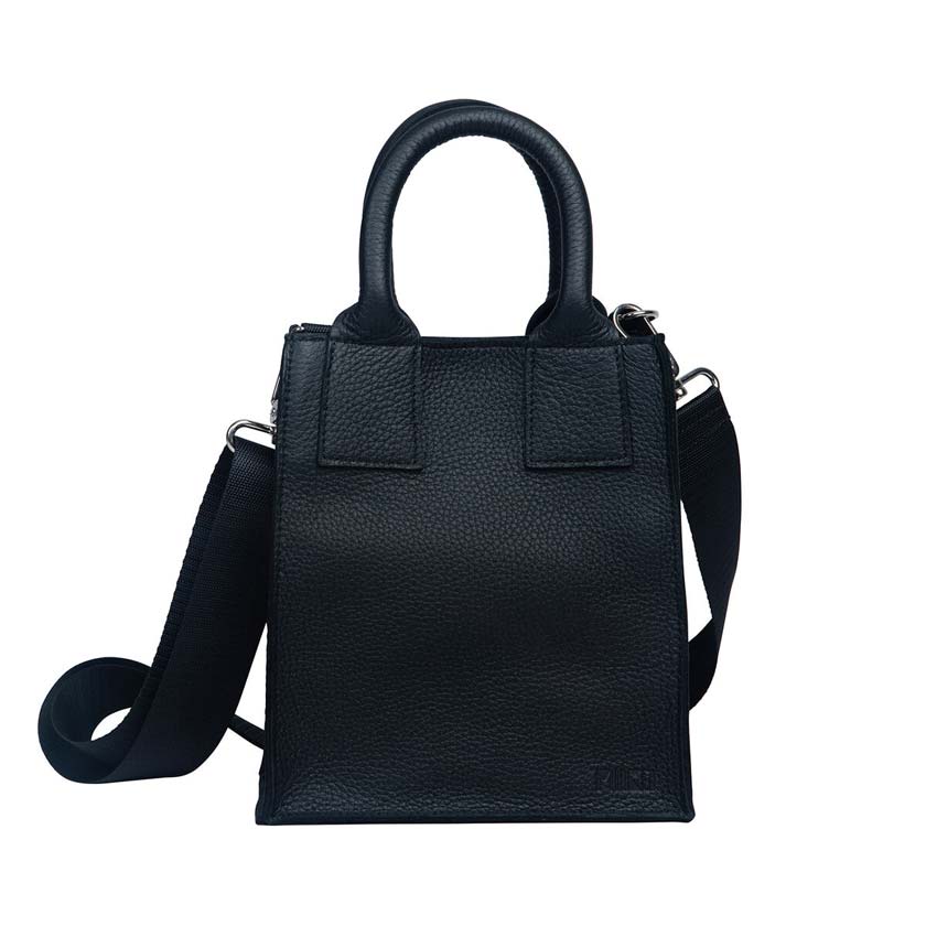 Musta mini tote bag Hurma laukku hirvennahkaa Miiko design suomalainen nahkalaukku