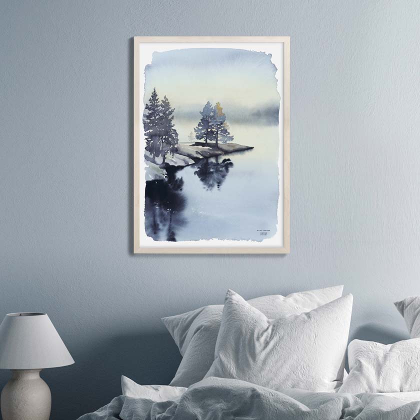 Tyyntä joella Ester visual maisemajuliste suomalainen joki 50 x 70