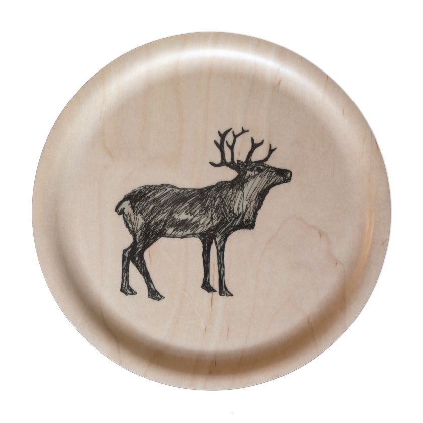 Poro Rentier rundes Tablett aus Holz hergestellt in Finnland, Miiko Design, The Finland Shop