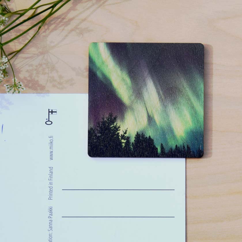 Revontuli magneetti jääkaapin oveen, suomalaista koivuvaneria, Miiko Design tuliainen