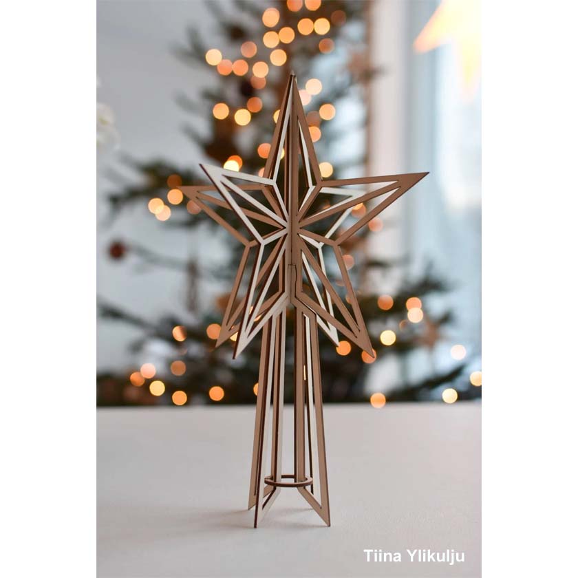 Puinen joulukoriste latvatähti joulukuuseen, Valona