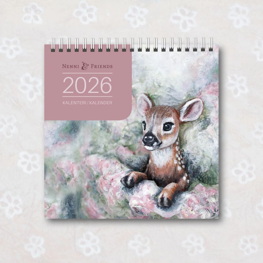 Wandkalender 2026 mit süßen Tierfiguren, 12 Bilder, hergestellt in Finnland, The Finland Shop
