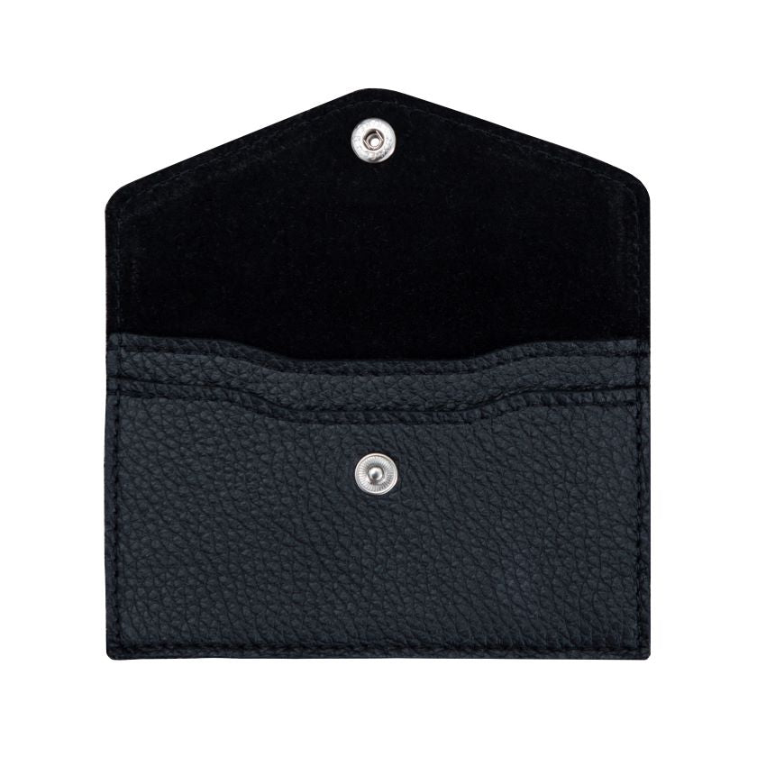 Pieni nahkainen korttikukkaro nepparilla musta Miiko finnish design hirvennahkaa kolikot ja kortit