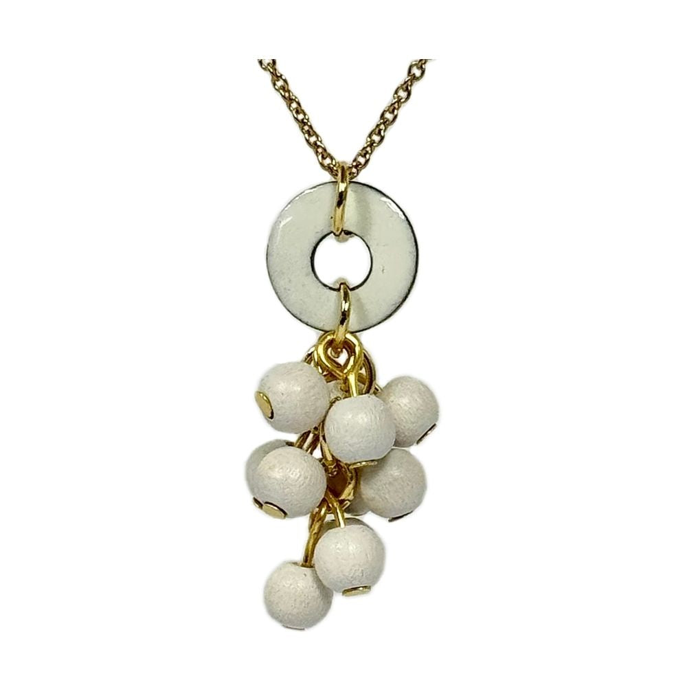 Mimosa Halskette, weiß mit Holzperlen, Sommerschmuck hergestellt in Finnland, Pauliina Rundgren HandiCrafts, Silber