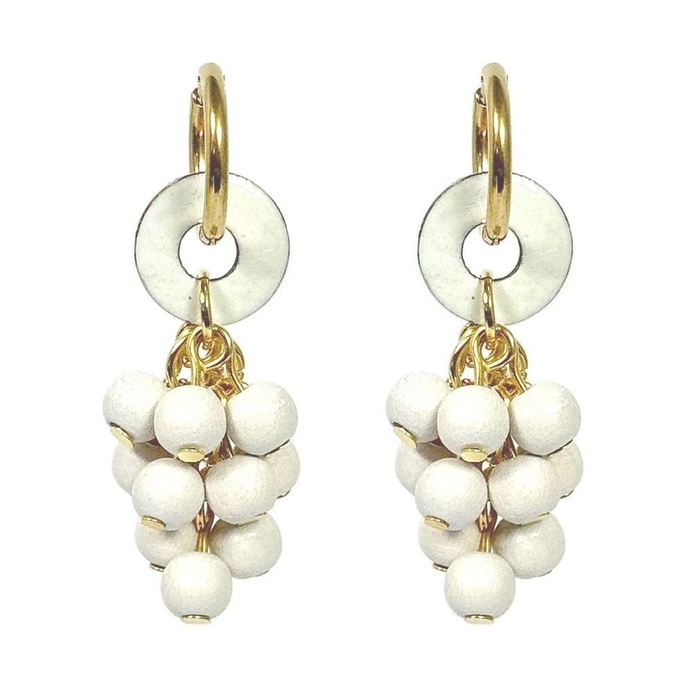 Weiße Mimosa Schmuckset mit Ohrringe und Halskette, Holzperlen, handgefertigt, Skandinavischer Style, The Finland Shop