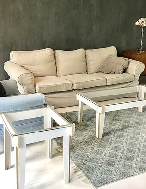 Valkoinen Suomalainen sohvapöytä design lasipöytä olohuone koivua puinen pöytä maarit maria